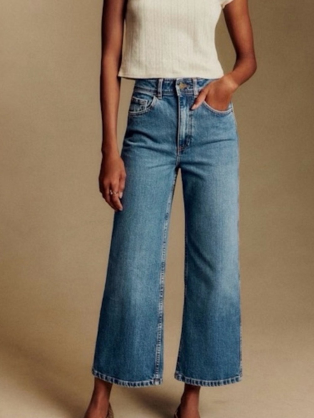 Sezane Le Crop Wide Leg Jeans Women FR 36/ US 4 High Rise Blue Parisian Luxury